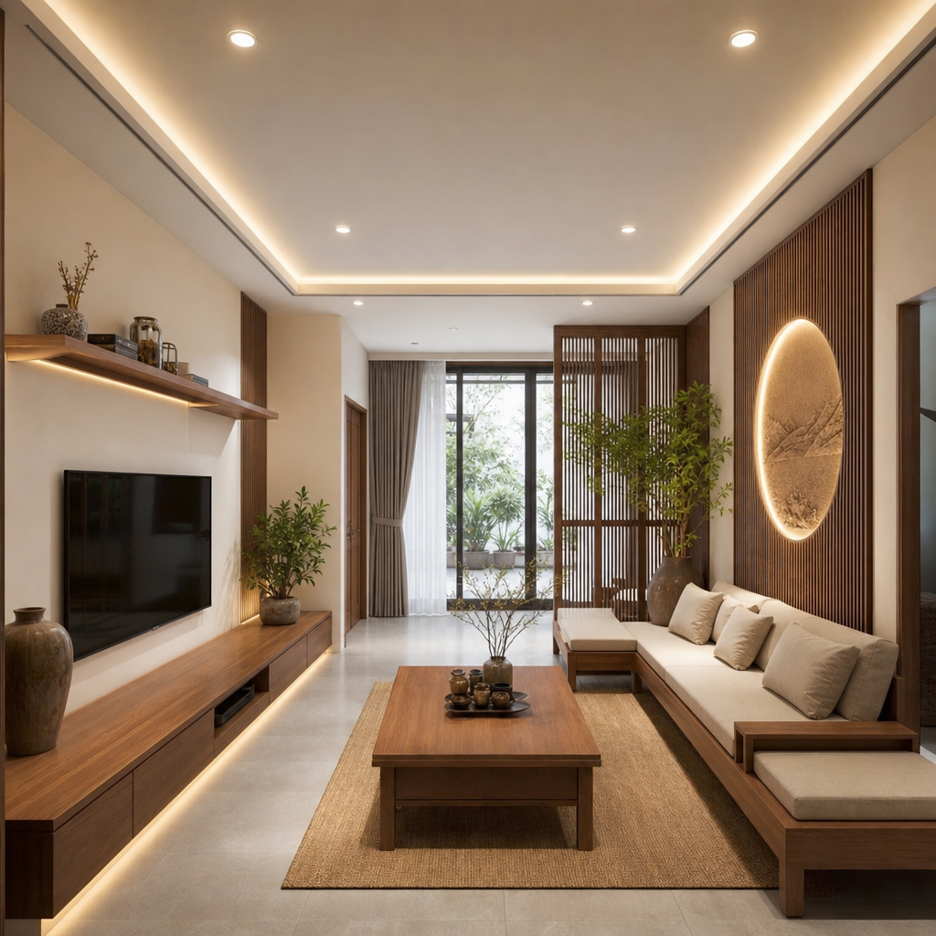 Minh họa cách chia vị trí đèn LED âm trần theo không gian phòng