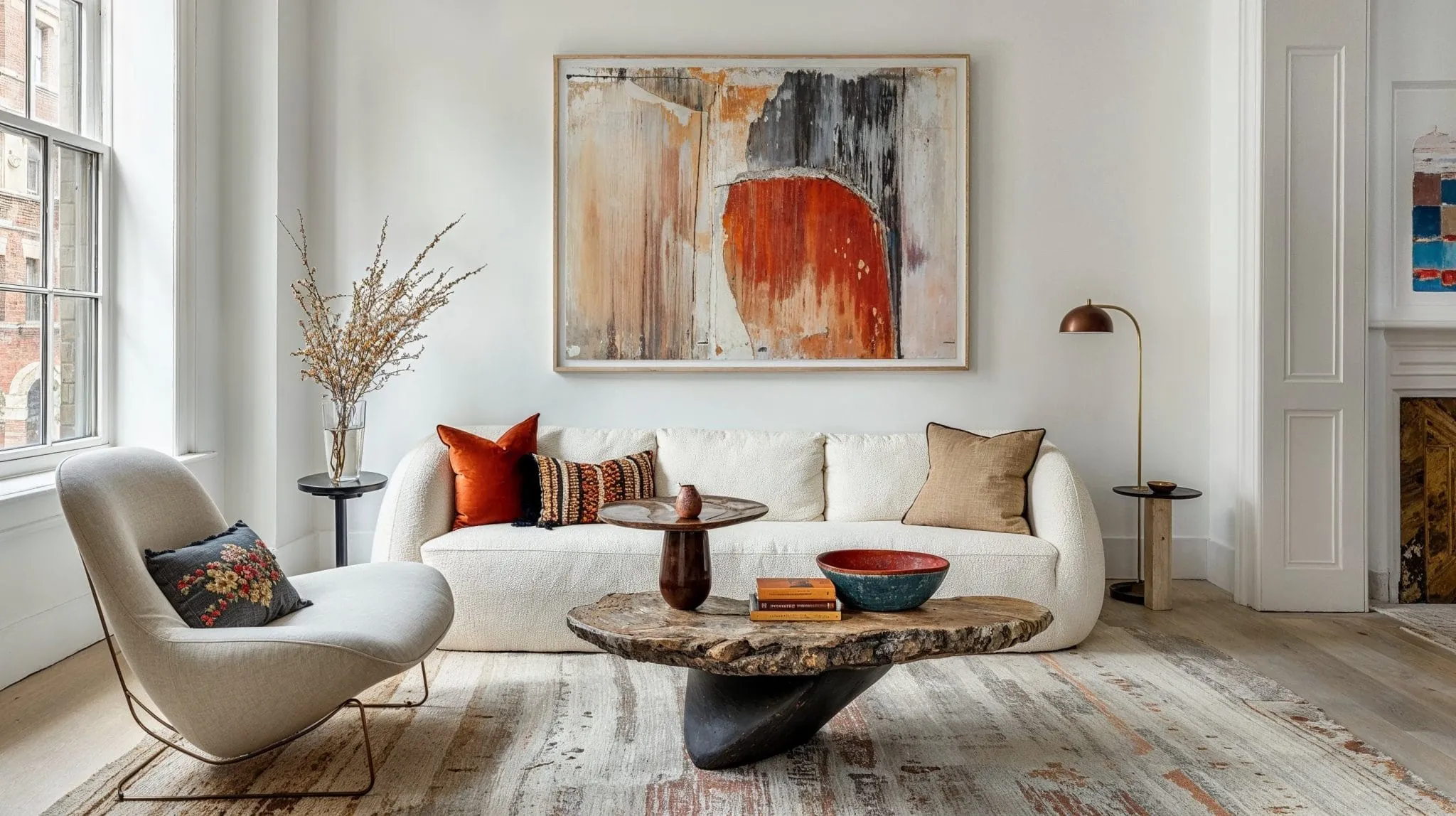 wabi-sabi trang trí nội thất bình gốm thủ công thô men chảy hoa khô
